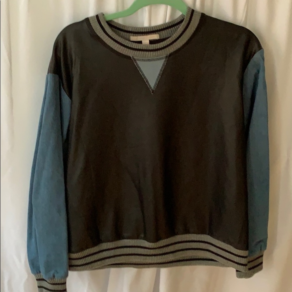 JONATHAN SIMKHAI pleather and denim sweater
